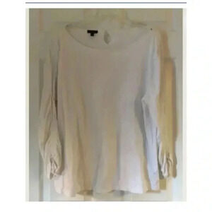 Woman TALBOTS PETITE White Boat Neck Ruch L/S Sleeve Shirt Top Sz XL EUC XLP